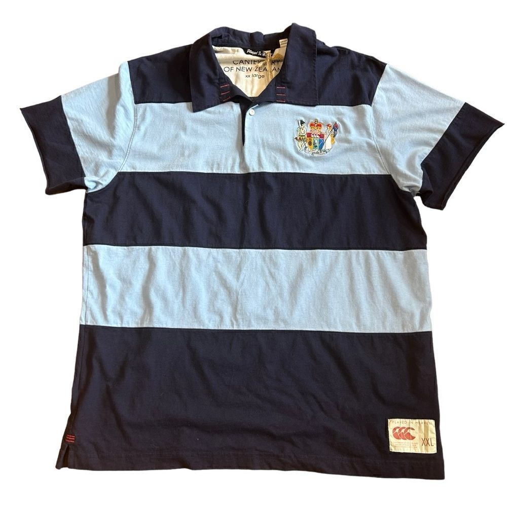Canterbury of New Zealand Vintage Navy Blue Striped Polo Shirt